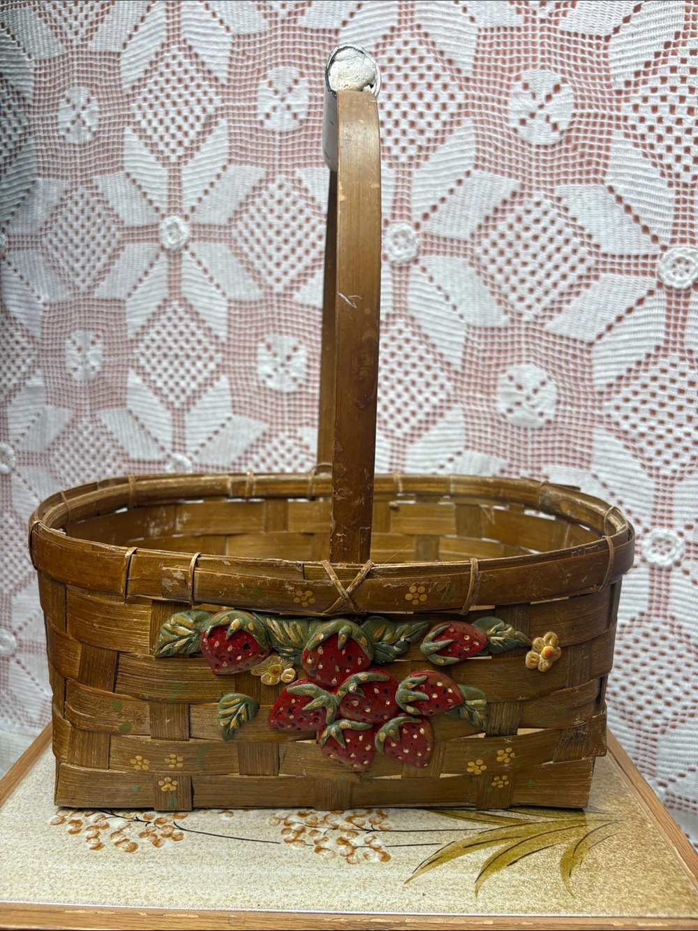 Vintage Hudson’s Bay Strawberry Wicker Basket Hand Painted Made in Philippines
